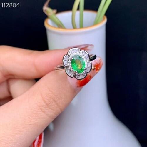 Exquisite green tsavorite ring women silver ring fine jewelry natural real gem 925 sterling silver ring gift 5x7mm size