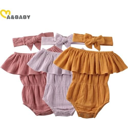 Ma&Baby 0-24M Summer Newborn Infant Baby Girl Romper Ruffles Jumpsuit Off Shoulder Clothes Outfits Headband