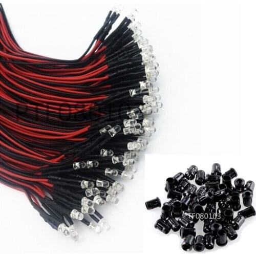 Red/blue/green/white/yellow color PreWired 12V F5mm Car Boat LED + Holder 5R 50PCS