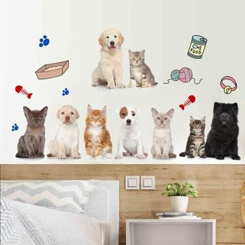 Creative Cats Dogs Wall Stickers Funny Decoration Cute Animals Wall Decals For Kids Room Bedroom Nursery Wall Decals Stickers