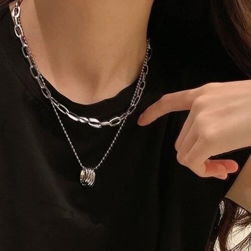 Fashion Double-layer Bead Chain Hollow Circle Pendant Necklace for Women Simple Geometric Female Trendy Chokers Necklaces