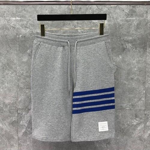 2021 Fashion Brand Men Women Summer Cotton Casual Sports Trousers Blue Striped Knee Length Shorts