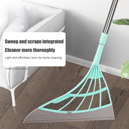 Soft Plastic Telescopic Broom Home Squeeze Mop Floor Clean Tools Bathroom Tile Glass Scraper Non Stick Hair Sweeping Artifact