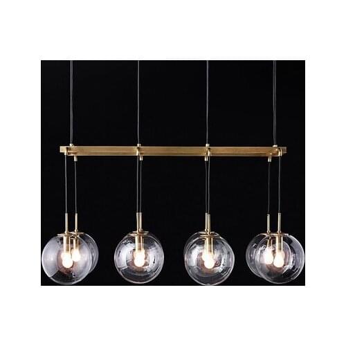 American Retro RH Loft Straight Led Chandelier Gold/Black Metal Glass Globes Shades Pendant Chandelier Lighting Fixtures