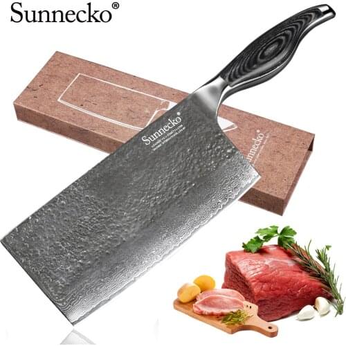 SUNNECKO Professional 7 inch Cleaver Knife Damascus Japanese VG10 Steel Blade kitchen knives Pakka Wood Handle Meat Cutter Knife