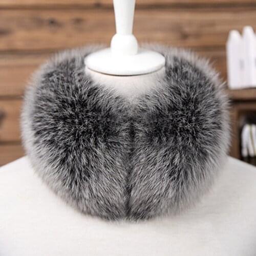 Luxury Accessories 100% Fox Fur Bib For Women Female Winter Neck Warm Thickened Magnet Widened Short Hair Scarf Ring Foulard