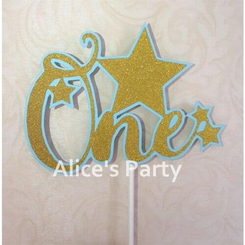 Handmade Blue Twinkle Little stars Gold one Cake Toppers Boy 1st Birthday Party Cake Decoration Smash Cake Favors Photo props