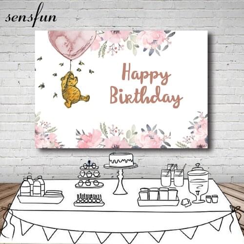 Sensfun Newborn Baby Shower Birthady Party Backdrops Bear Hot Air Balloon Flowers Kids Photography Backgrounds Custom Photocall
