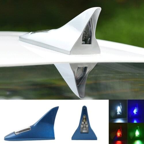 Car Roof Signal Lamp Solar Power LED Car Warning Tail Light Shark Fin Antenna Radio FM Signal Amplifier Universal Car Decoration