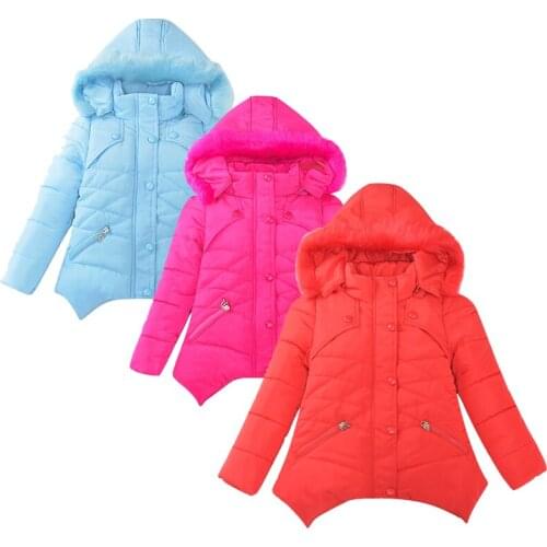 Girls Warm Thickening Fur Collar CoatFur Hoodies Long Style Jacket Clothes Overcoat Winter Teenage Girls Down Zipper Jacket Coat