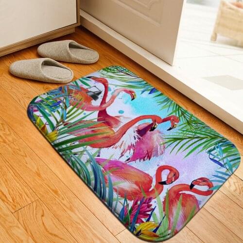 RZCortinas Pink Flamingo Outdoor Rug Modern Kitchen Carpets and Rugs Leaf Floor Mat Anti-Slip Rug for Bathroom Childrens Rug