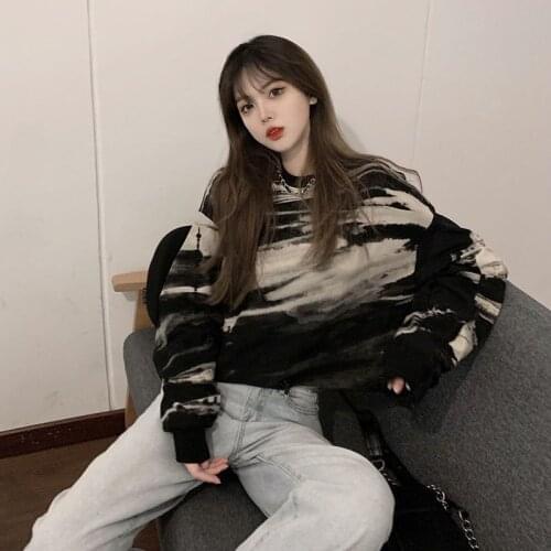 Spring Autumn t-shirts women Korean fashion tie-dye loose long-sleeve t-shirt casual oversized tops all-match couple sweatshirt