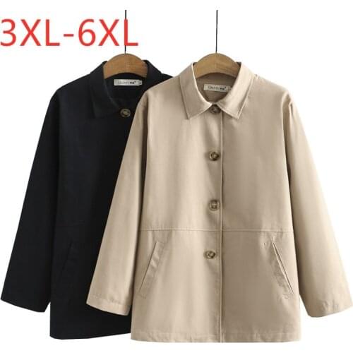 New 2021 Ladies Autumn Winter Plus Size Windbreaker For Women Large Long Sleeve Cotton Black Button Pocket Coat 3XL 4XL 5XL 6XL