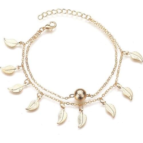 Tassels Leaf Anklets Double Foot Chain Leg Bracelets Beach Anklets for Women Foot Jewelry Anklet Bohemian Accessories