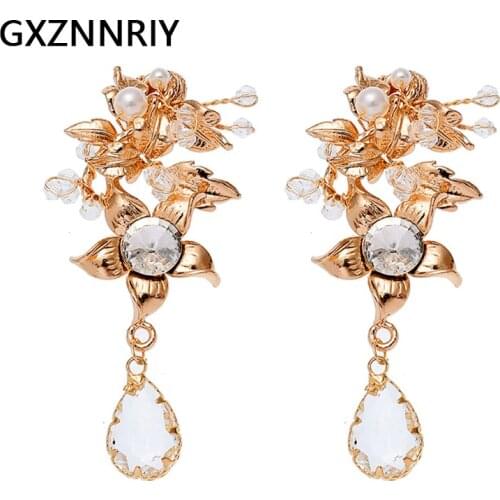 Handmade Metal Leaves Flower Crystal Earrings for Women Accessories Bridal Wedding Drop Earring 2021 Bride Party Jewelry Gifts