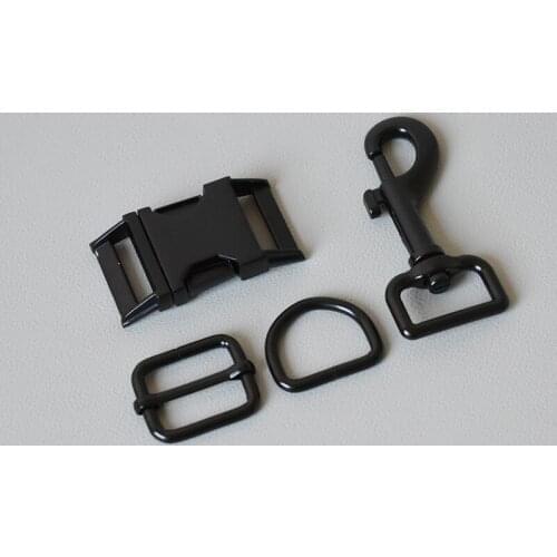 100 Set Metal Buckle Adjust Buckle D Ring Metal Dog Clasp For Handmade Puppy Collar Leash Set Harness Dee Rings 25mm Bag -Black