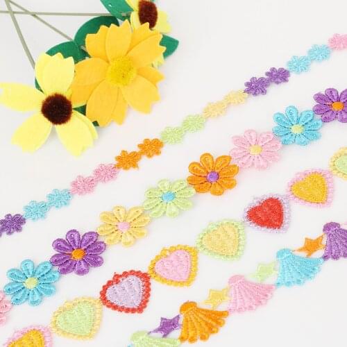 2Yards/Lot Sun Flower& Heart &Dress Pattern Embroidery Lace Ribbon Trim DIY Decoration Lace Trimmings Sewing Accessories