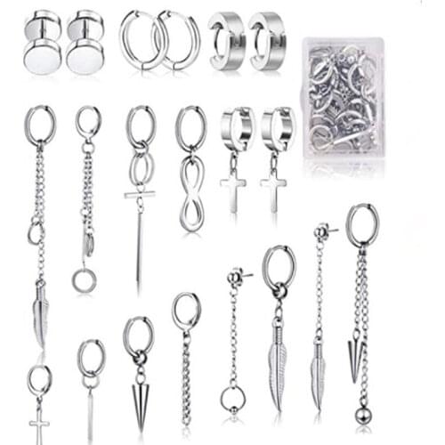 20 Pcs Stainless Steel Huggie Hinged Hoop Earrings Kpop Korean Hoop Dangle Earrings Kit for Women Men Fashion Jewerly