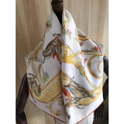 2021 New Arrival Fashion Elegant yellow 100% silk scarf 90*90 cm square shawl twill wrap for women lady girl