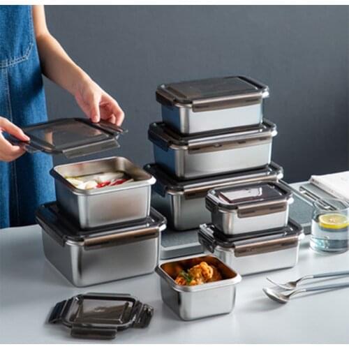 316 Stainless Steel Lunch Box With Lid Sealed Food Kimchi Fresh-Keeping Box Kitchen Refrigerator Storage Box Kids Baby Lunch Box