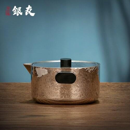 Ag999 Sterling Silver Teapot Hand-Forged Kitchen Utensils Built-in Filter Handmade Coffee Tea Pot