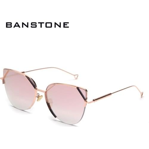 BANSTONE Fashion Cat Eye Sunglasses Women Retro Vintage Half Frame Eyewear Brand Designer Semi-Rimless Glasses UV400 Oculos