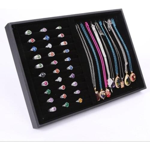 Black Grey Velvet Jewelry Display Tray Necklace Ring Display Pad with Hooks - Perfect Gift