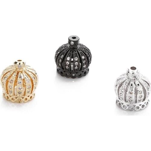 Black/Silver/Gold Color Metal Brass Imperial Crown Charm Beads Micro Pave CZ Cubic Zirconia Bead For Jewelry Bracelet DIY Making