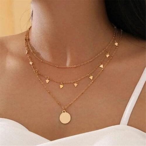 Fashion Simple Chain Gold Multilevel Necklaces For Women 2021 New Collar Female Triangle Round Pendant Jewelry Gift Wholesale