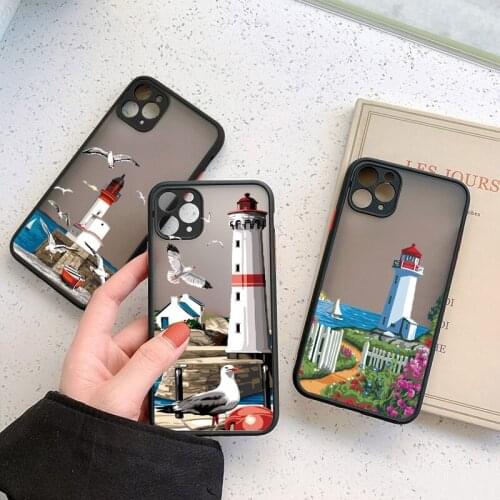 Hand Painted Lighthouse Print Bird Seagull Phone Case for iphone 11 12 Pro Max 6s 7 8 Plus SE 2020 X XS MAX XR Hard Matte Covers