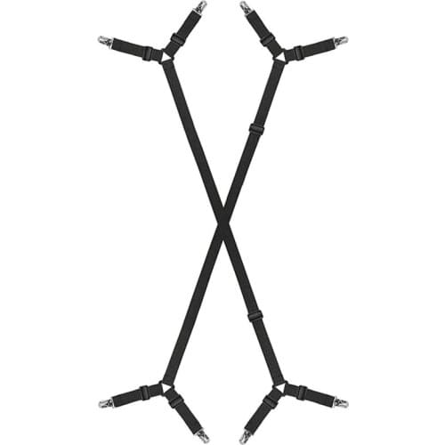 Bed Sheet Holder Straps Adjustable Cross Bed Sheet Clip Elastic Band Fixed Sheet Fastener Strap Clip, 2Pcs/Set Black