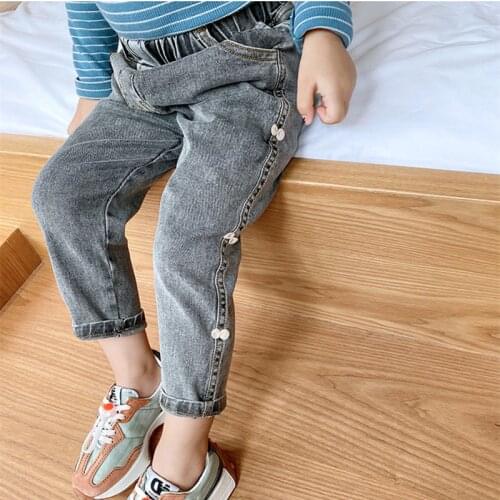DFXD Korean Kids Jeans For Girls 2020 Autumn Bow Long Straight Denim Pants Trousers Leisure Cotton Girls Pencil Pants 2-7Years