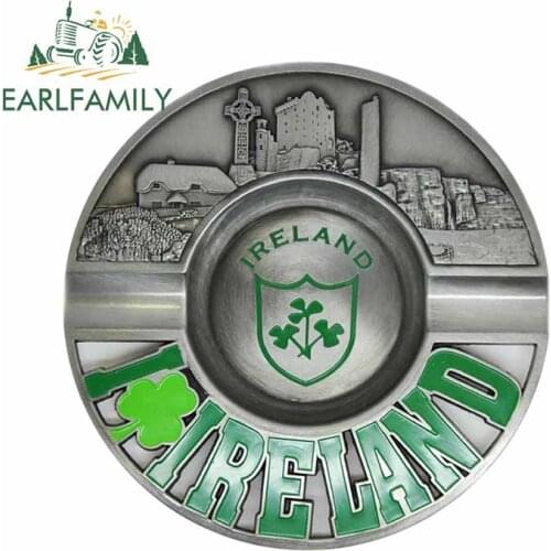 EARLFAMILY 13cm x 13cm 3D Car Sticker for Ireland Ashtray with Shamrock Design and Embossed Decal Vinyl Desk Wall Funny Stickers