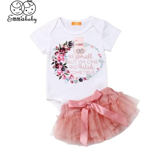 Baby Girl Clothes Set Summer Kid Party Outfit Infant Floral Bodysuit Tulle Tutu Skirt Toddler Princess Wedding Costume 2pcs