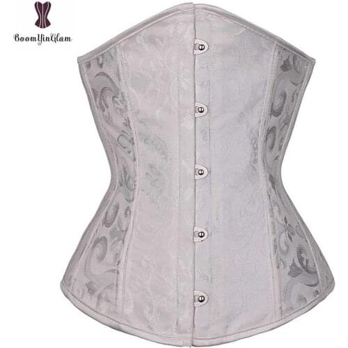 Spiral Steel Boned Jacquard Underbust Corset Solid Under Bust Push Up Corsets Women Busk Closure Bustier Elegant Gothic Korset