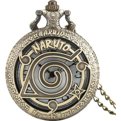 Fashion Bronze NARUTO Quartz Pocket Watch Modern Pendant Necklace Comics Copper Women Men Fob Watches Children Clock Gift