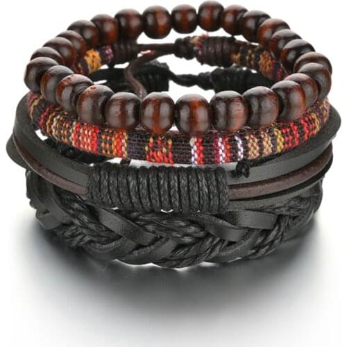 Fashion Unique Jewelry Boyfriend Gift Braided Wrap Leather Bracelets For Men Vintage Charm Ethnic Tribal Wristbands