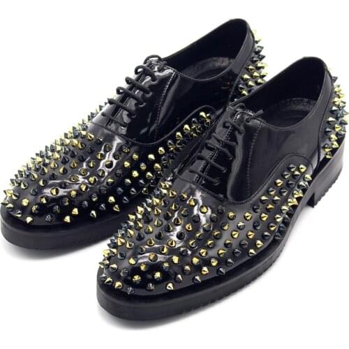 Gold Rivets Formal Oxfords for men Flat heel Genuine leather Hot Spring Dress Shoes Hombre Sptos Size euro 45