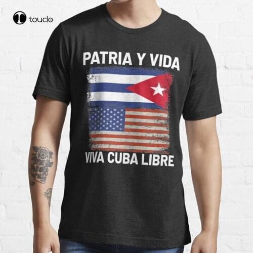 New Patria Y Vida Viva Cuba Libre - Half American Cuban Flag Vintage Cuba Men Women T-Shirt Cotton Tee Shirt S-5XL