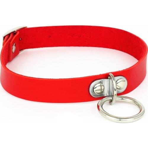 New Round Red Pu Leather Choker Necklace Women Goth Necklaces statement Pendant Party Jewelry