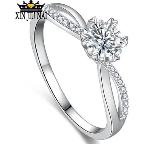 New small snowflake 50 points simulation diamond womens fashion platinum plated silver ring