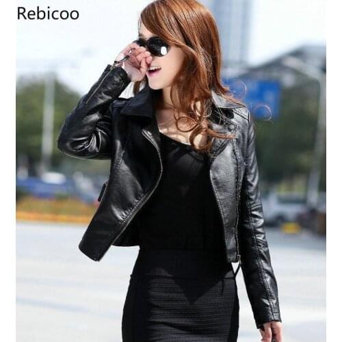 Autumn Punk Short PU Leather Jacket Coat Womens Jacket Black Leather Jacket Slim Zipper Faux Leather Jacket Lapel Leather Coat