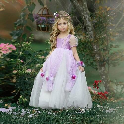 Flower Girl Dresses Lace Applique Short Sleeve Custom Made Princess First Holy Communion Party Fluffy Dresses