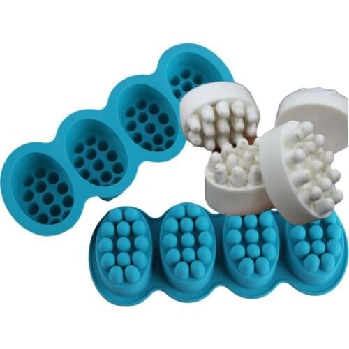 PR378 Massage Soap Bar Mold Silicone Resin Mold 4 Cavities for DIY Soap Making Ellipse Shape Aromatherapy Massage Mold PR378