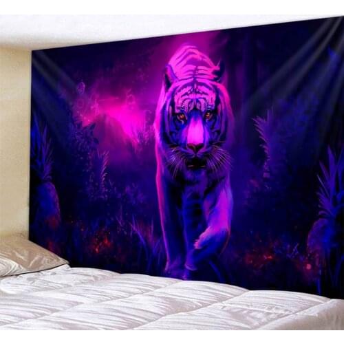 Psychedelic landscape tiger tapestry wall hanging bohemian aesthetics room decoration mandala hippie big beach towel yoga mat