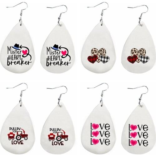 Triple Hearts Tractor Love Earrings Valentines Day Faux Leather Wholesale