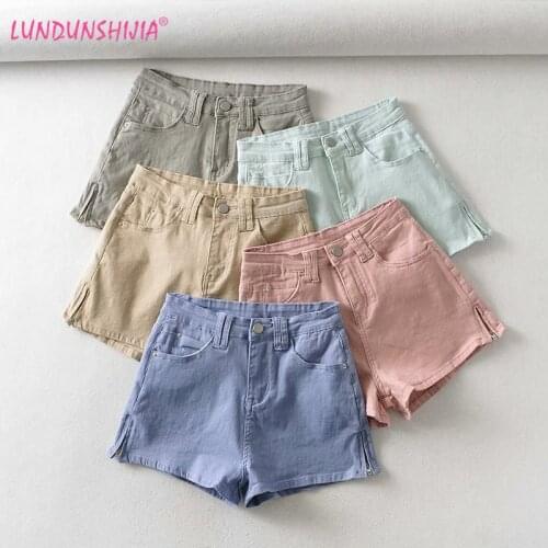 LUNDUNSHIJIA 2020 Summer Zipper Decoration High Waist Denim Shorts Women Casual Loose Ladies Fashion Wide Leg Short Jeans Female