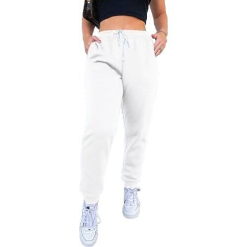 Womens solid color lace-up sweatpants casual thick blended sweatpants European and American street fashion trousers plus size