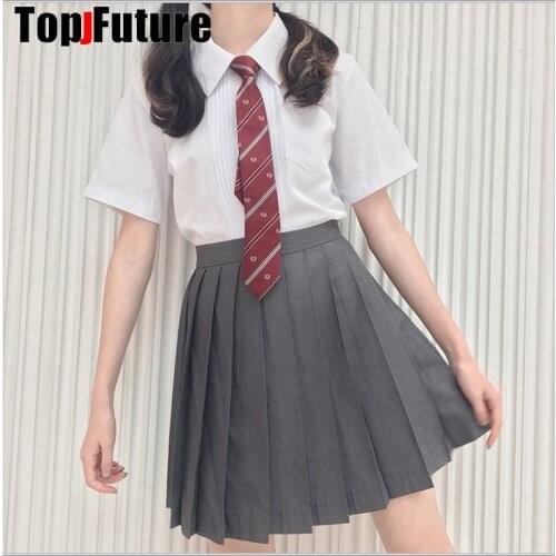 Girls Japanese long sleeve High Waist grey Pleated Skirt set Women JK School Uniform Students Cloths LOLITA cosplay suits