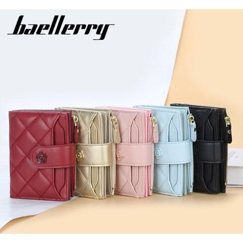 Baellerry wallet buckle vertical wallet ladies multi-card slot short diamond coin purse zipper card holder purse women